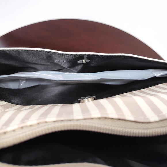 NWT Tahari Logo Hobo Handbag Striped Purse Satchel Vegan Recycled Beige $139 12" - Picture 8 of 13